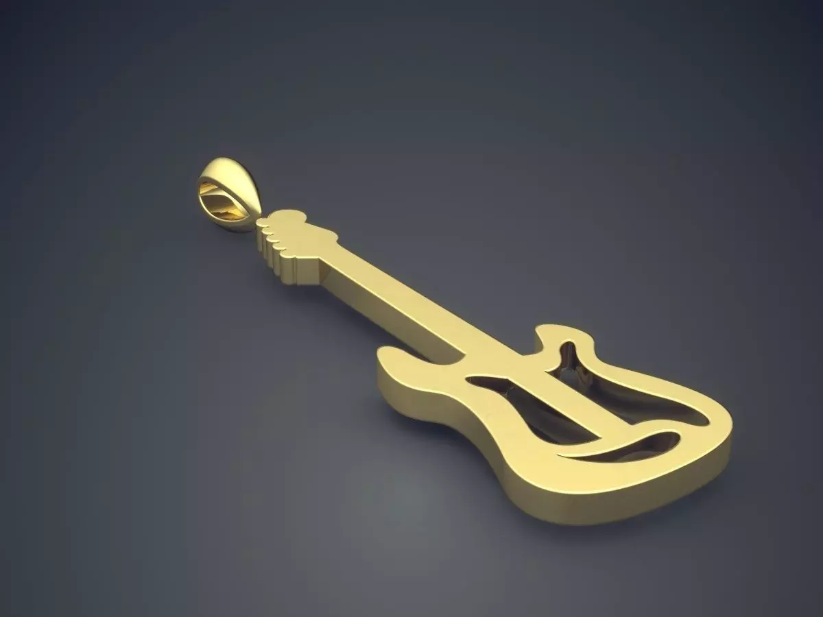 Cute Simple Minimal Unisex Guitar-Shaped Pendant  3D print model_0