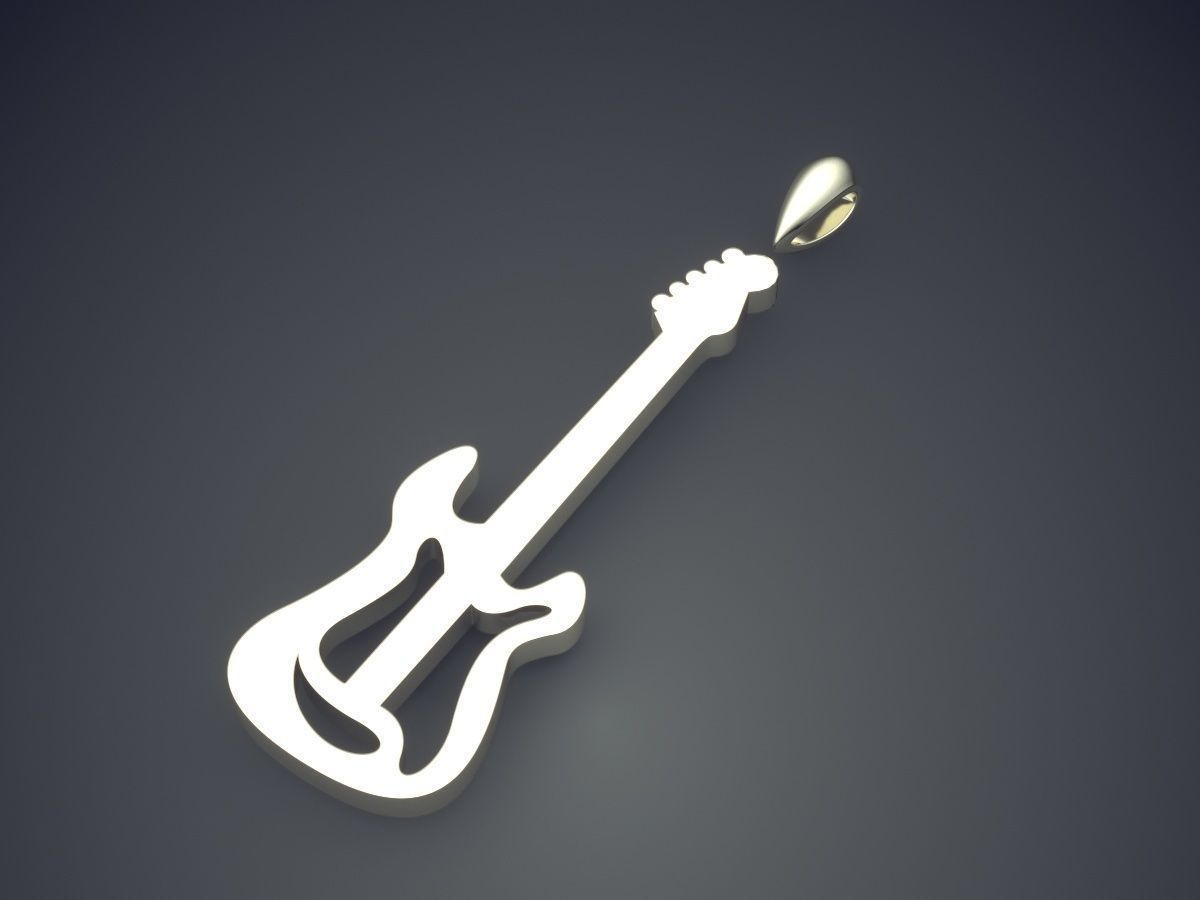Cute Simple Minimal Unisex Guitar-Shaped Pendant  3D print model_1