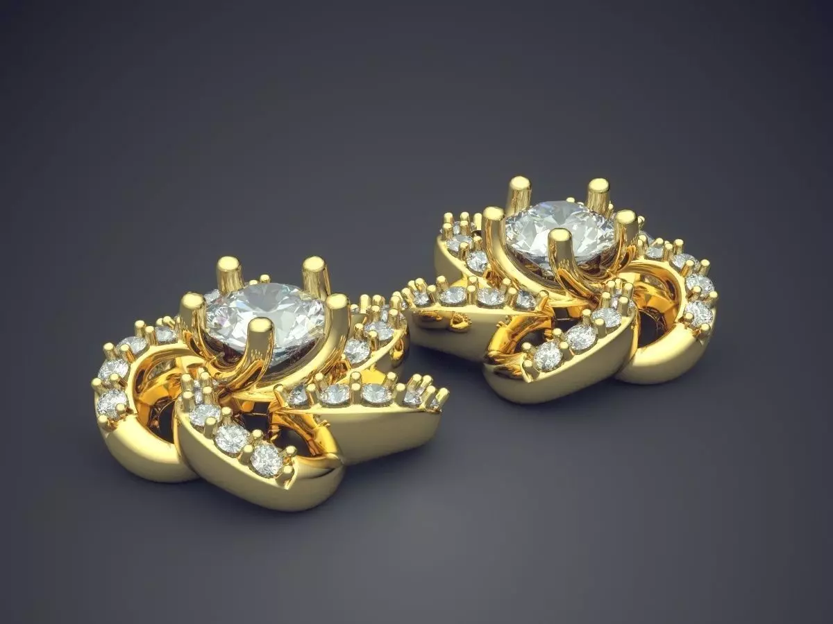 Fancy Extravagant Flower-Shaped Earrings With Diamonds 3D print model