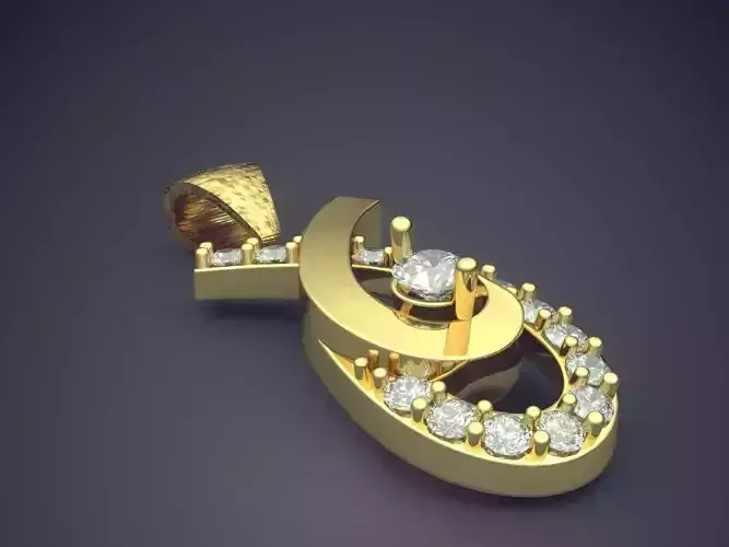 Simple Classic Golden Carved Pendant with Diamonds