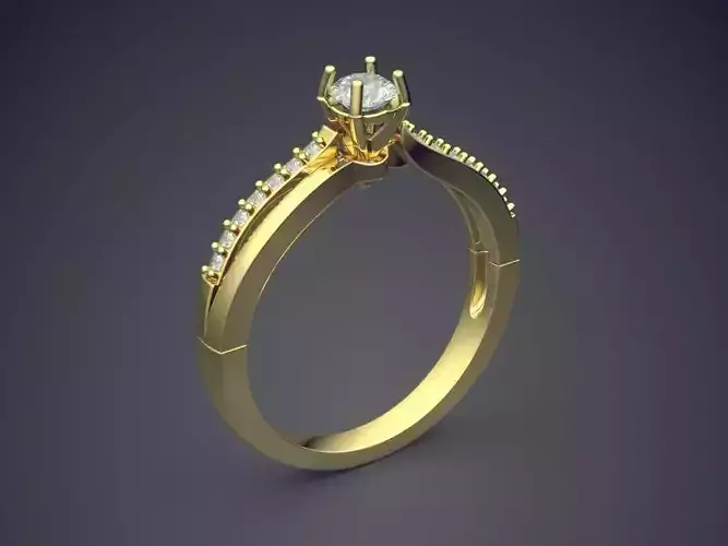 Simple Classic Golden Engagement Diamond-Ring