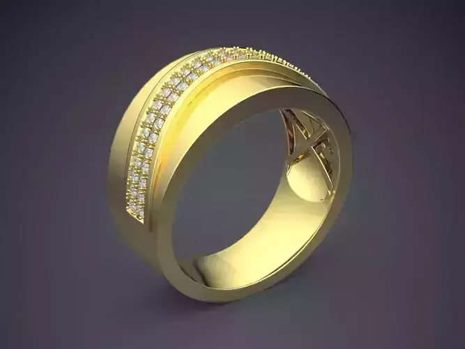 Simple Golden Engagement Ring With Diamonds on the Ri