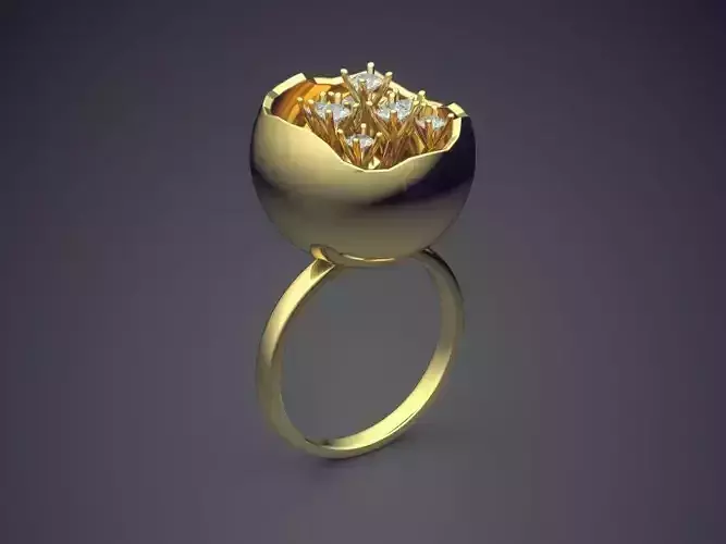 Beautiful Unique Tulip-like Engagement Ring With Diamonds