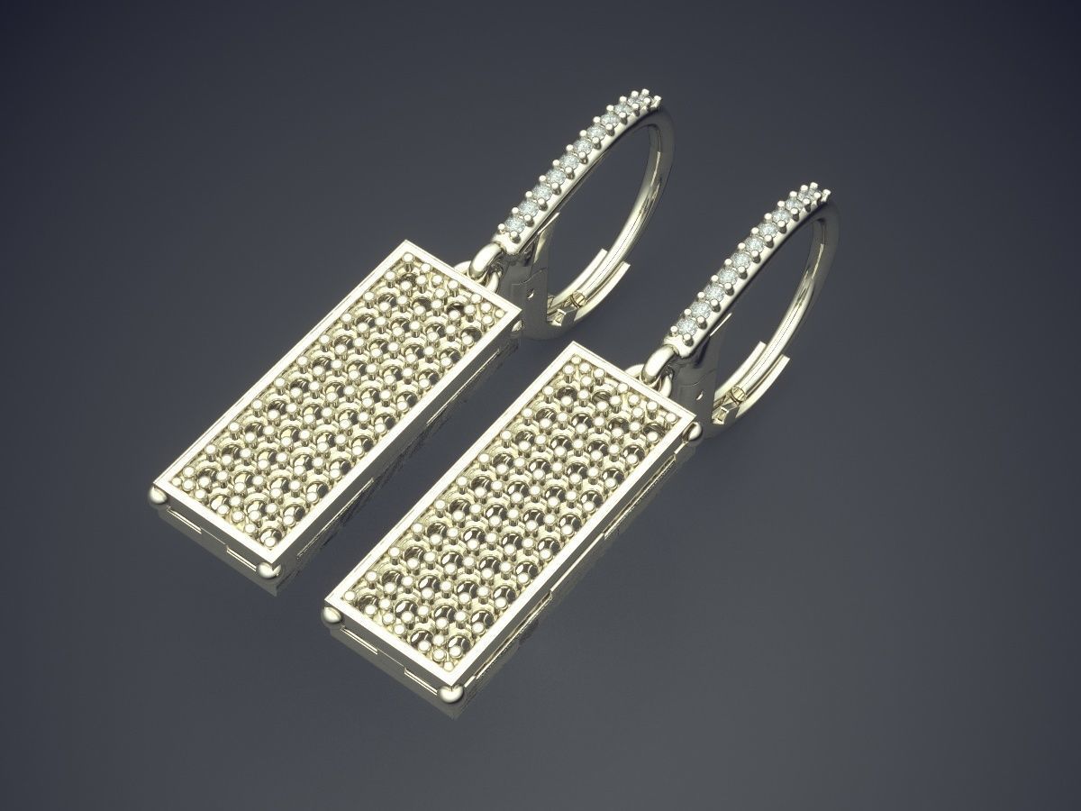Rectangle-Shaped Textured Beautiful Earrings 3D print model_1