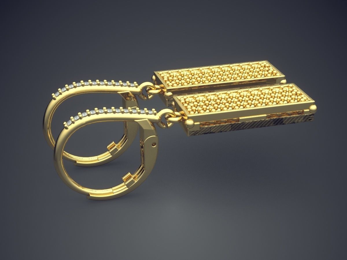 Rectangle-Shaped Textured Beautiful Earrings 3D print model_3