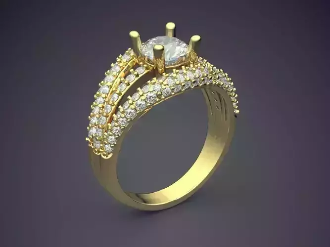 Classic Golden Engagement Ring With Carving and Diamond Details