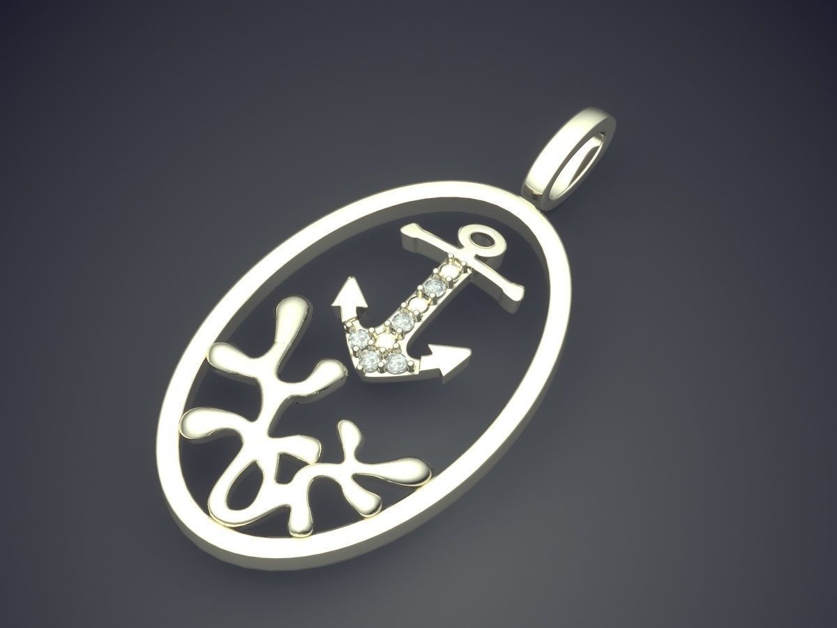 Cute Simple Minimal Sea Motif Pendant 3D print model_1