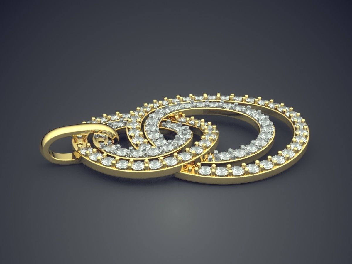 Unique Futuristic Circle Shape Pendant with Diamonds 3D print model_3