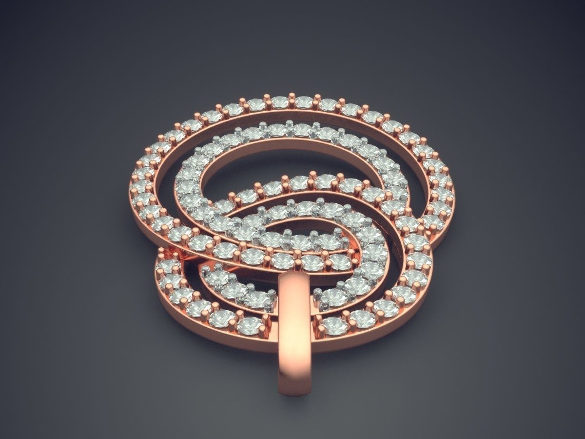 Unique Futuristic Circle Shape Pendant with Diamonds 3D print model_2