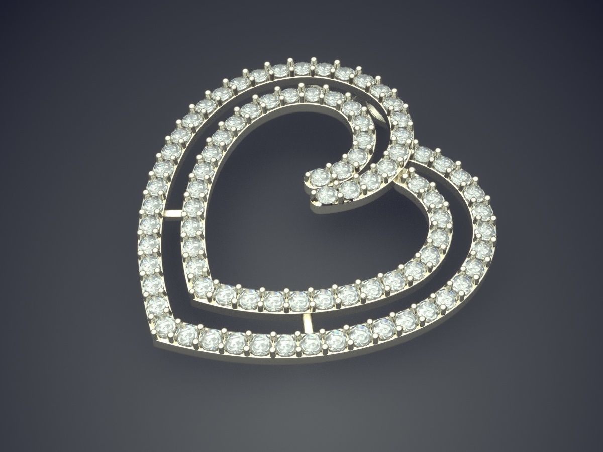 Cute Simple Minimal Heart-Shaped Pendant With Diamonds 3D print model_1