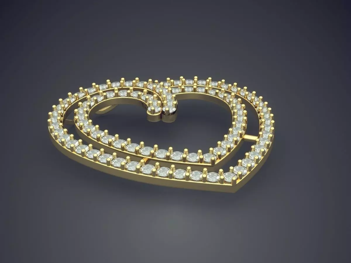 Cute Simple Minimal Heart-Shaped Pendant With Diamonds 3D print model_0