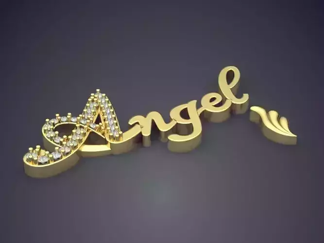 Simple Textured ANGEL Pendant with Diamonds