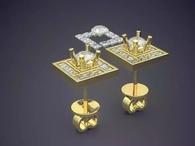 Luxurious Detailed Square-Shaped Diamond Earrings