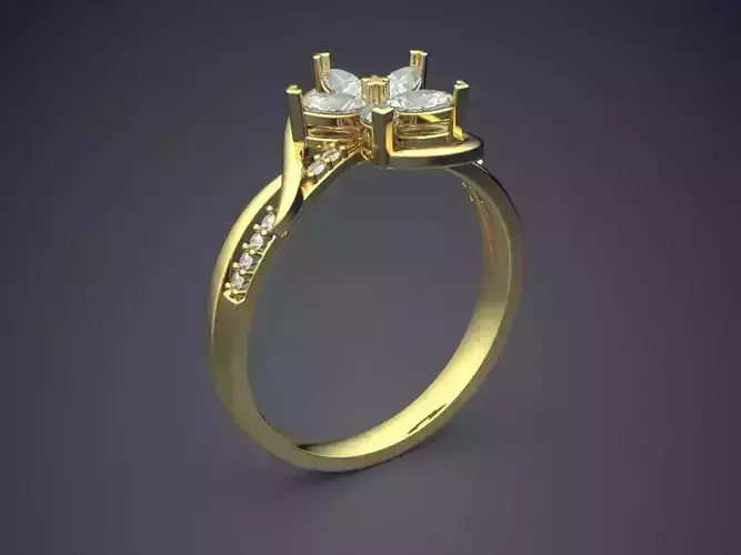 Beautiful Golden Minimal Flower Engagement Ring with Diamonds