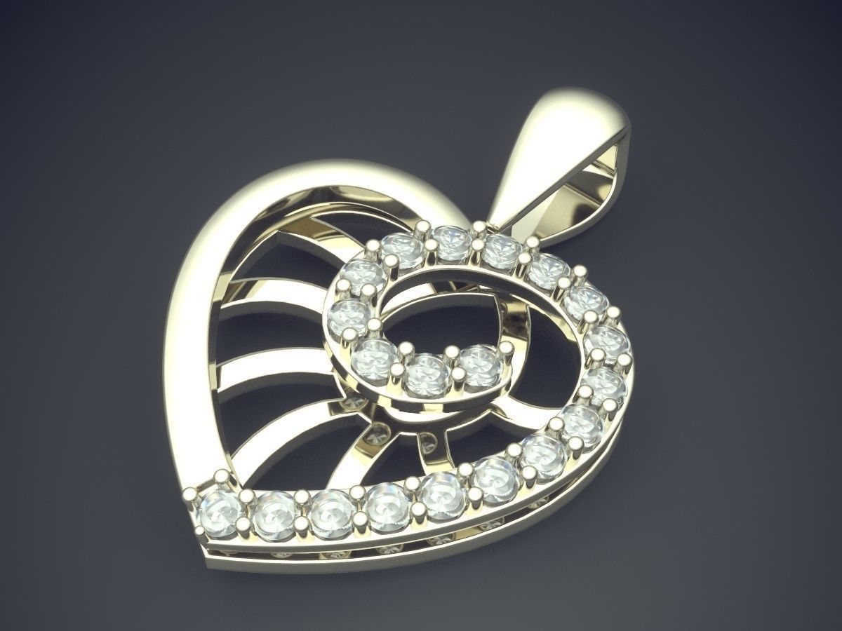 Magnificent Detailed Minimal Heart-Shaped Pendant With Diamonds 3D print model_1