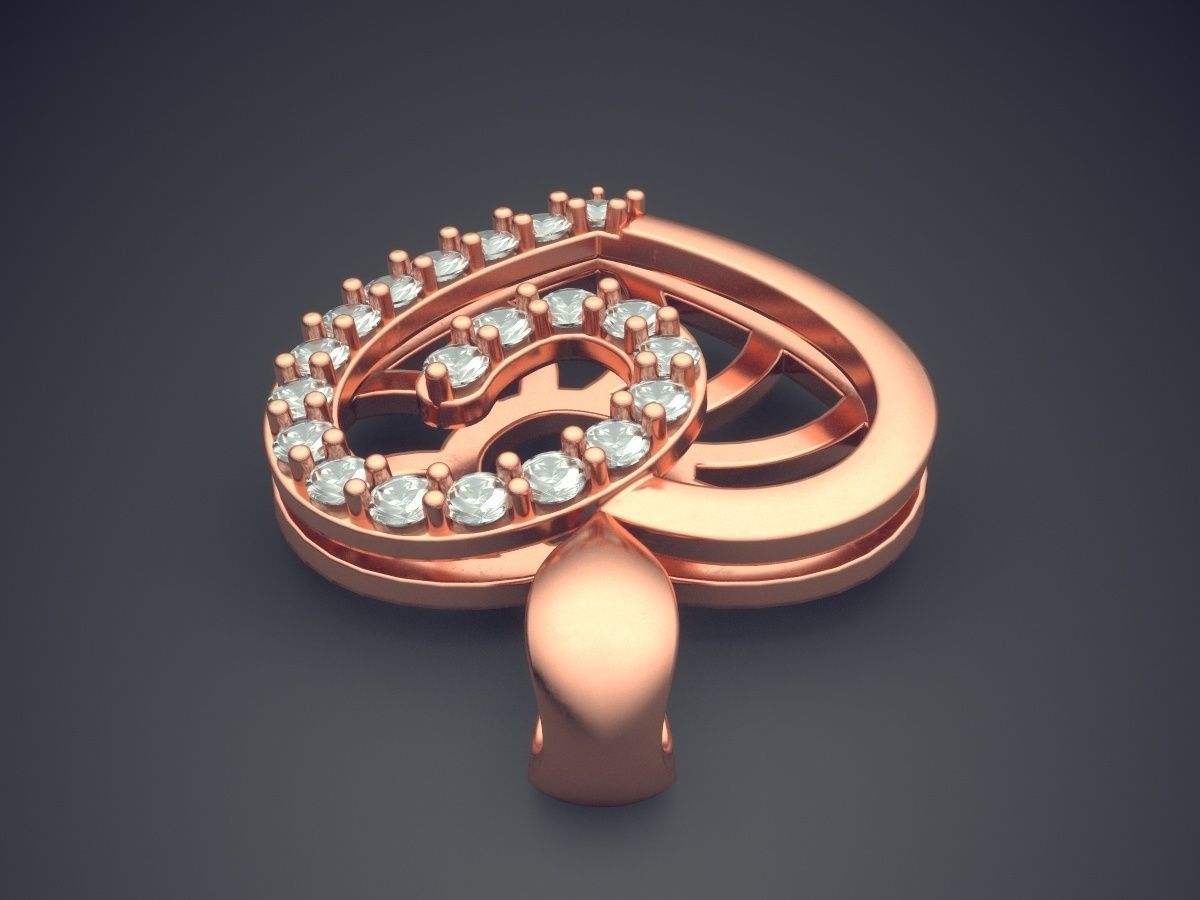 Magnificent Detailed Minimal Heart-Shaped Pendant With Diamonds 3D print model_2