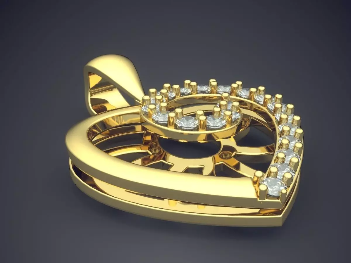 Magnificent Detailed Minimal Heart-Shaped Pendant With Diamonds 3D print model_0