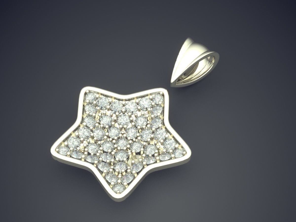 Cute Simple Girly Star Motif Pendant With Diamonds 3D print model_1