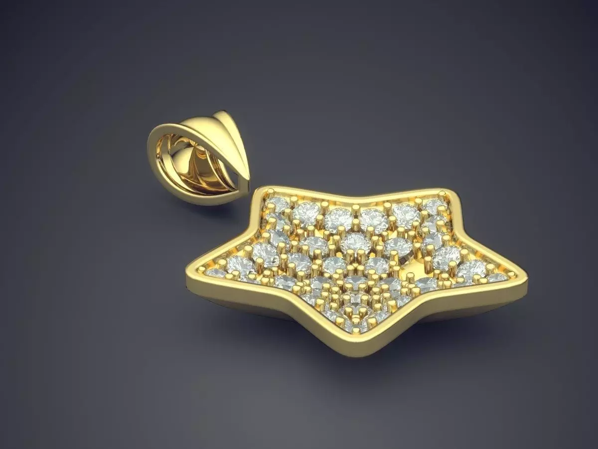 Cute Simple Girly Star Motif Pendant With Diamonds 3D print model_0