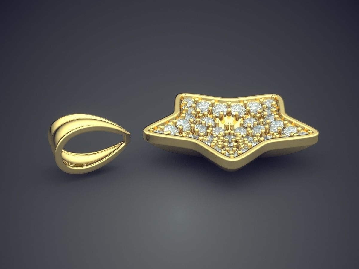 Cute Simple Girly Star Motif Pendant With Diamonds 3D print model_3