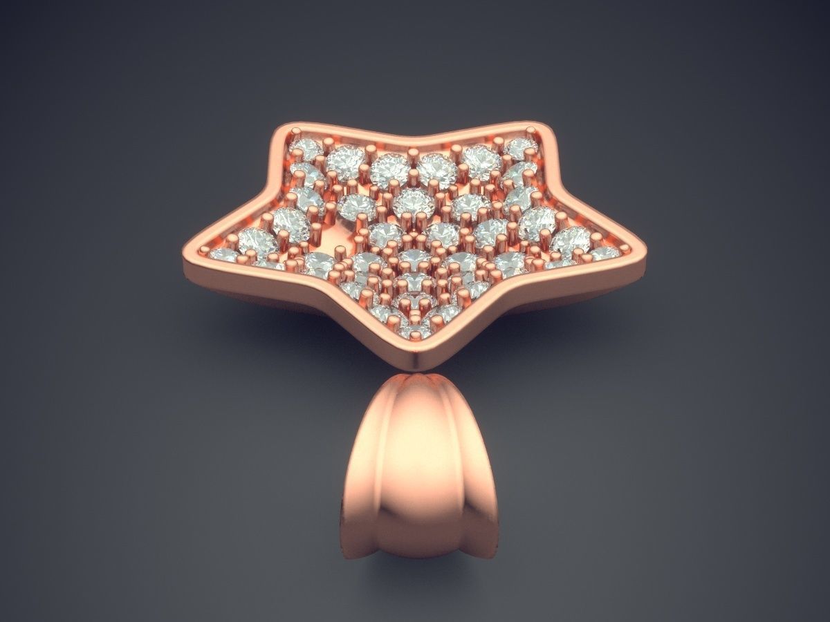 Cute Simple Girly Star Motif Pendant With Diamonds 3D print model_2
