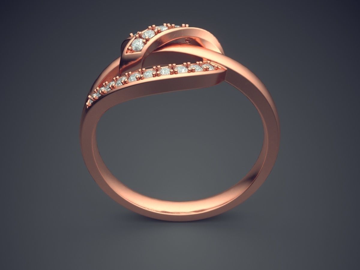 Simple Minimalistic Detailed Engagement Ring with Small Diamonds 3D print model_2