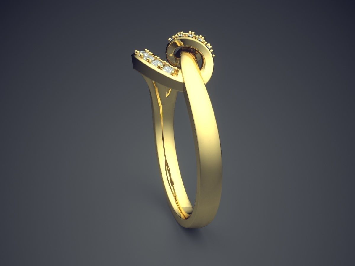 Simple Minimalistic Detailed Engagement Ring with Small Diamonds 3D print model_3