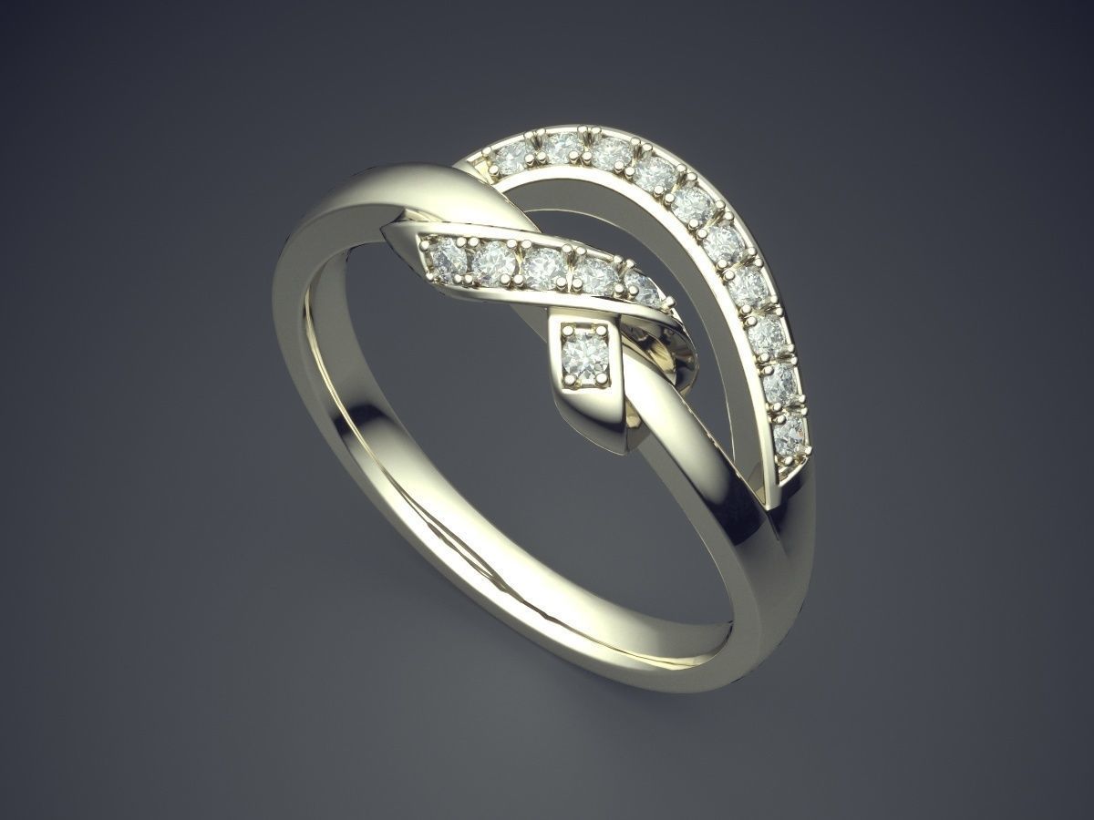 Simple Minimalistic Detailed Engagement Ring with Small Diamonds 3D print model_1