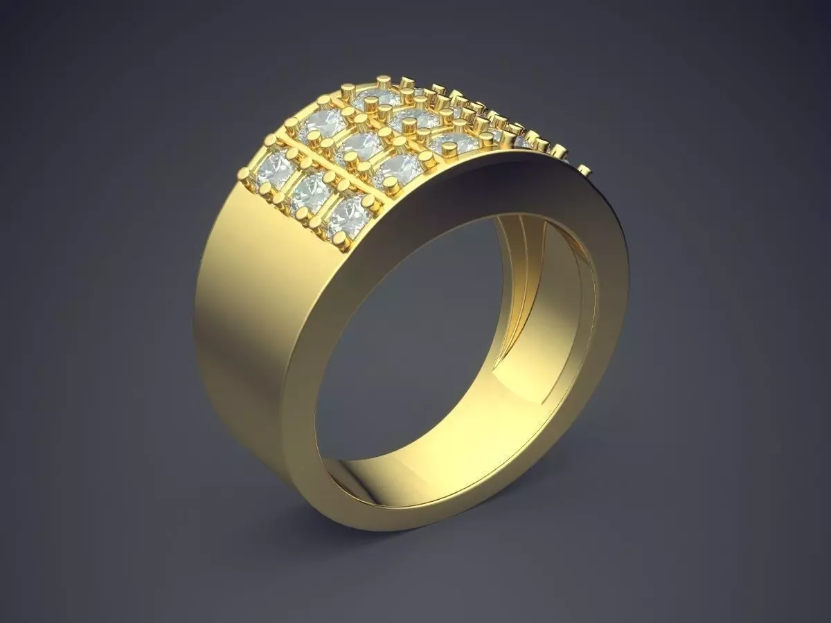 Thick Textured Diamond Masculine Ring 3D print model_0