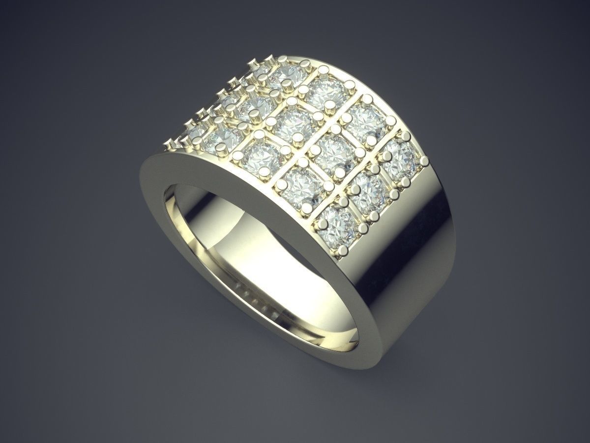 Thick Textured Diamond Masculine Ring 3D print model_1