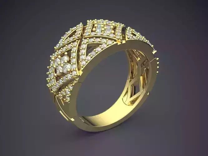 Beautiful Textured Diamond Ring with Carving and Ornaments