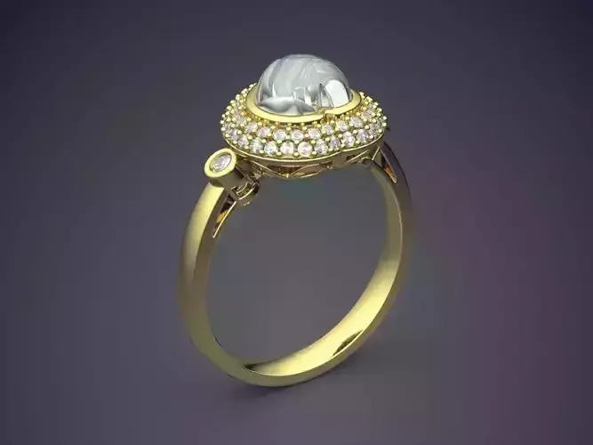 Engagement Ring With Pearl And Diamonds CAD-642