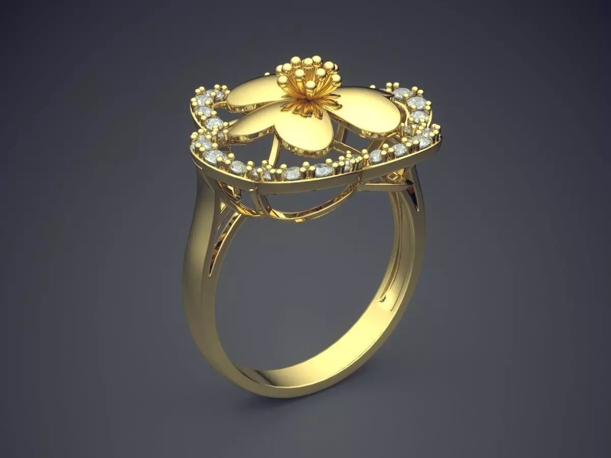 Flower Shape Engagement Ring With Diamonds CAD-635 3D print model