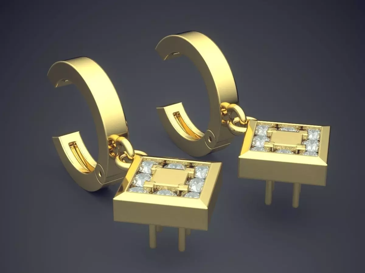 Clipping Earrings WIth Square Ornaments CAD 616 3D print model