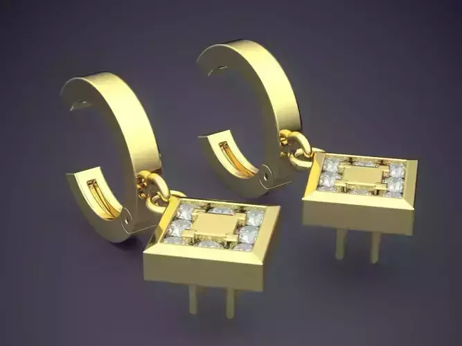 Clipping Earrings WIth Square Ornaments CAD 616 3D print model