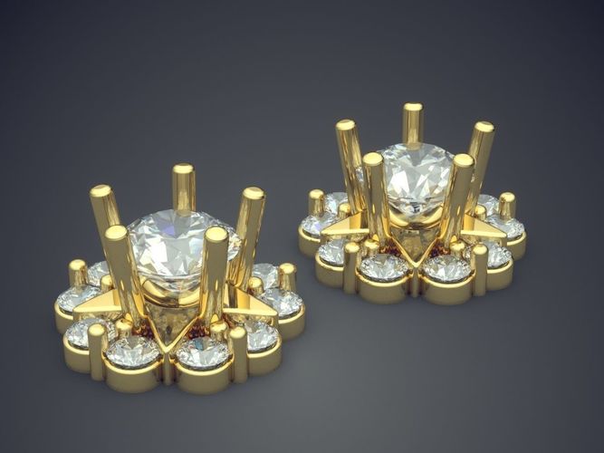 Classy Flower Shaped Diamond Earrings for Girls 3D print model