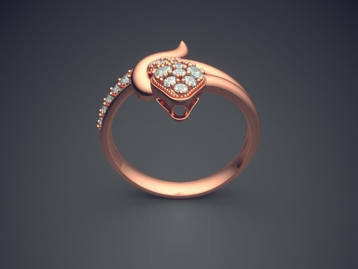 Unique Snake Detailed Diamond Ring 3D print model_2