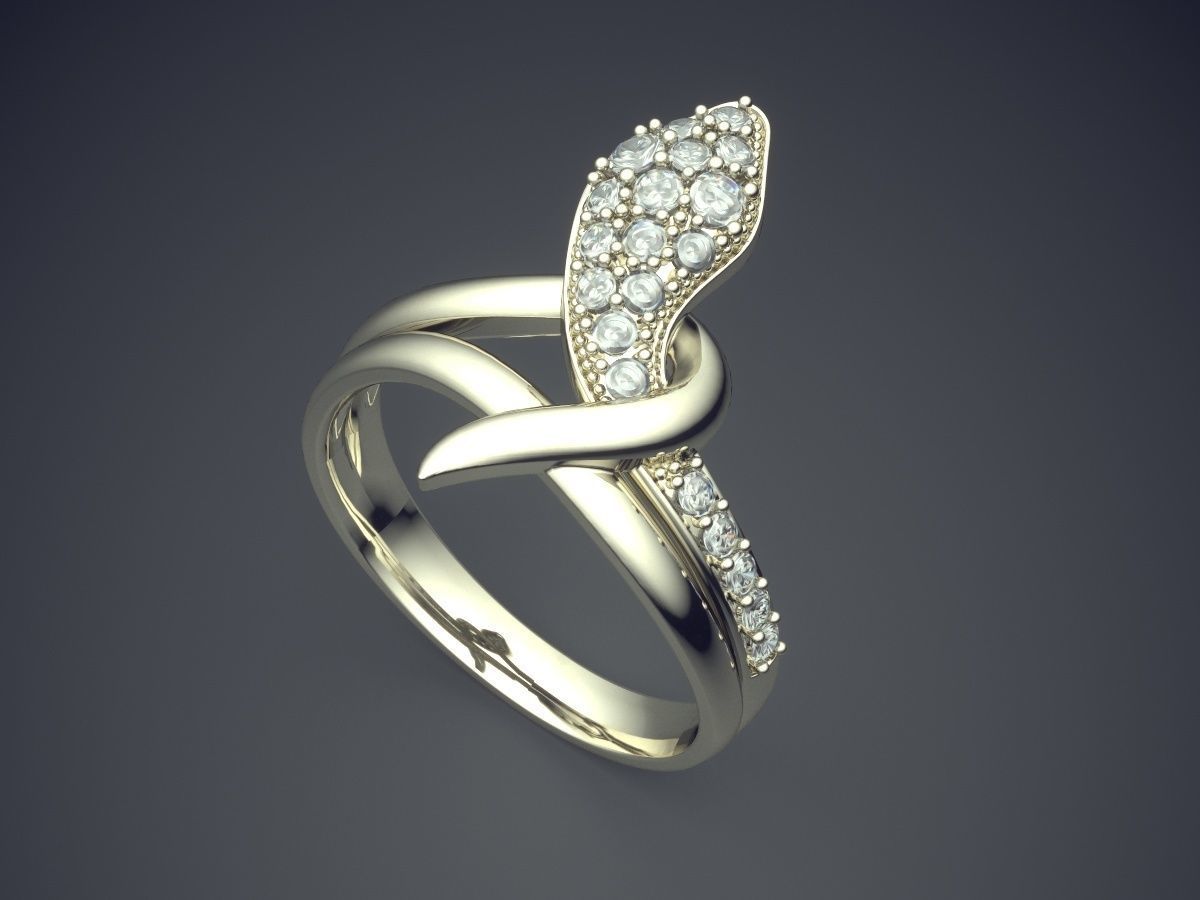 Unique Snake Detailed Diamond Ring 3D print model_1