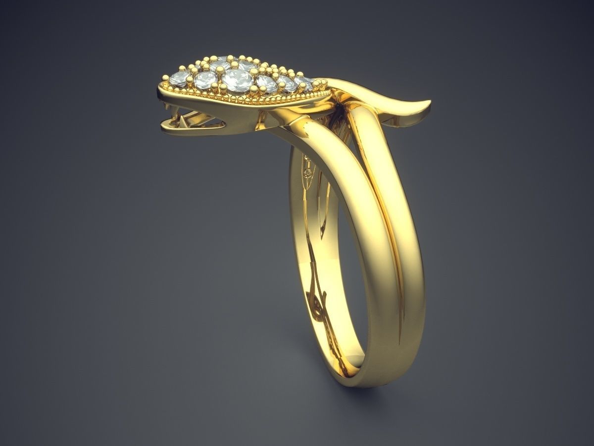 Unique Snake Detailed Diamond Ring 3D print model_3