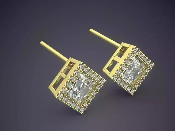 Pretty Square-Shaped Diamond Earrings