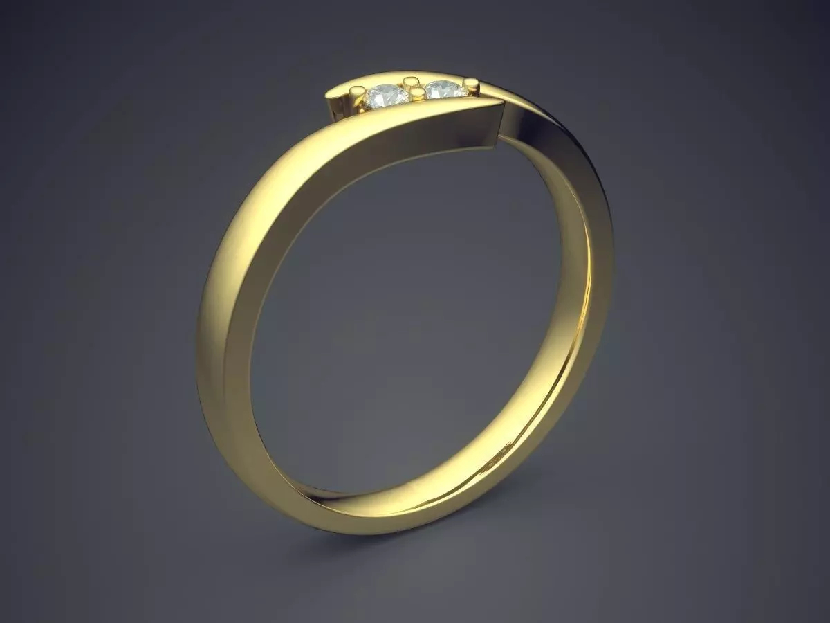 Curved Ring With Few Diamonds CAD-540 3D print model_0