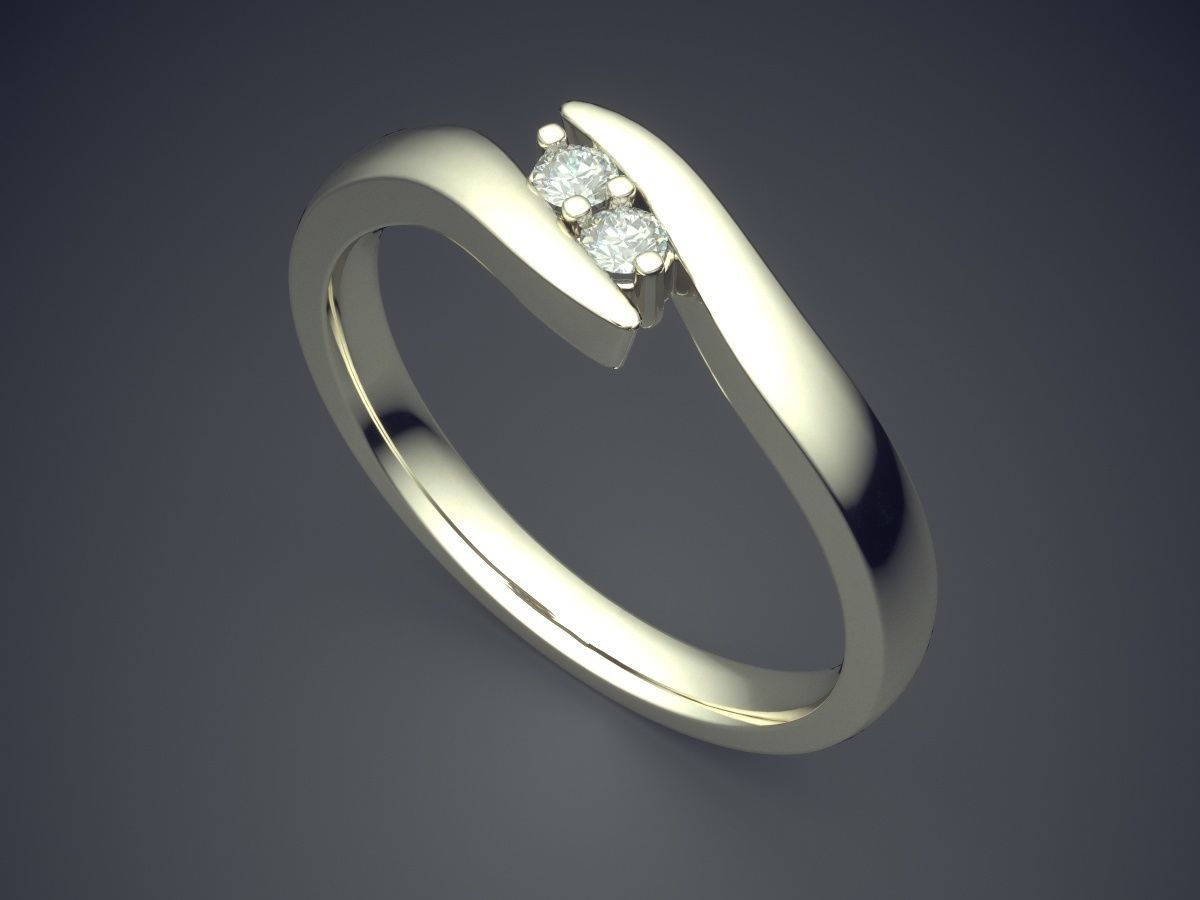 Curved Ring With Few Diamonds CAD-540 3D print model_1