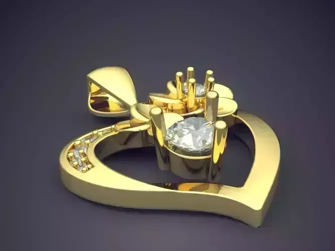 Heart Shape Pendant With Diamonds CAD-532 3D print model