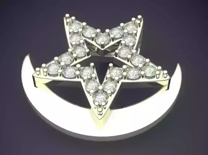 Star Moon Shape Pendant With Diamonds CAD-512