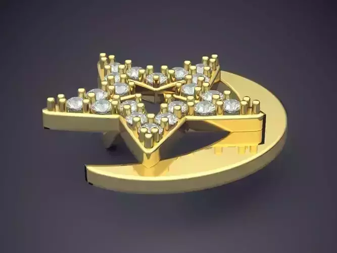 Star Moon Shape Pendant With Diamonds CAD-512 3D print model