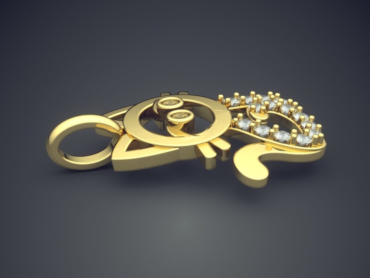 Cat Pendant With Diamonds CAD-456 3D print model_3