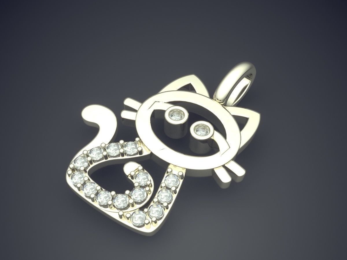 Cat Pendant With Diamonds CAD-456 3D print model_1