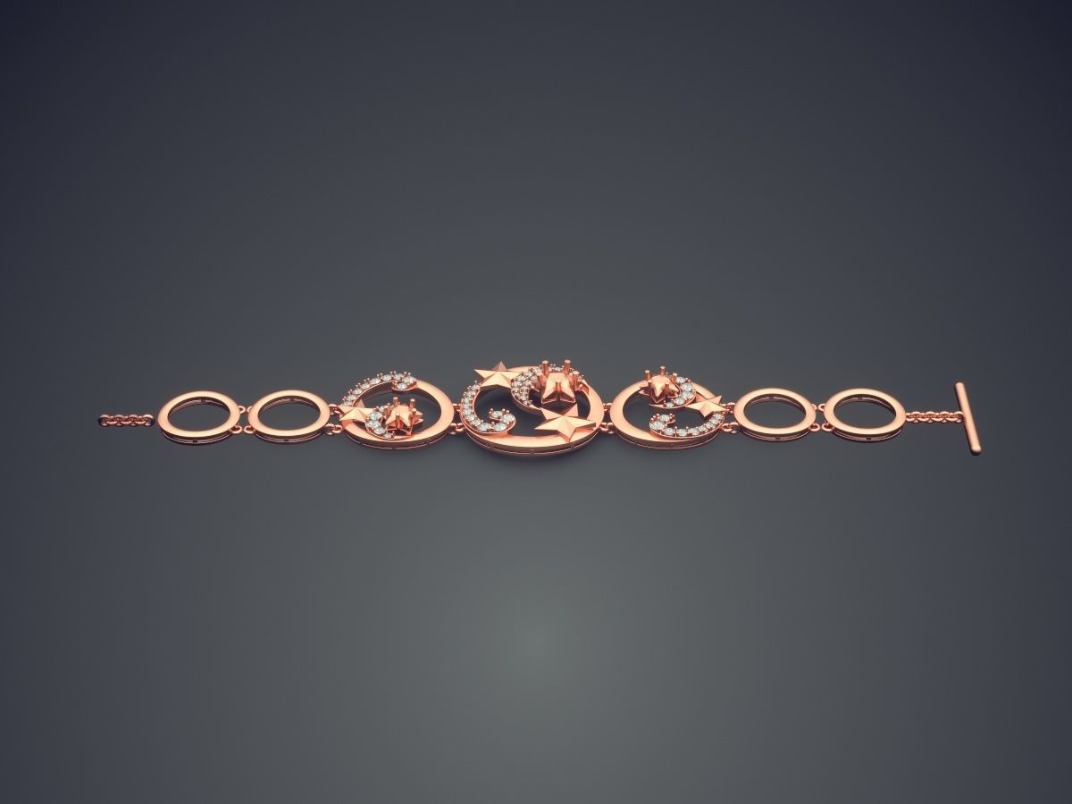 Magnificent Unique Bracelet Ring With Diamonds 3D print model_2