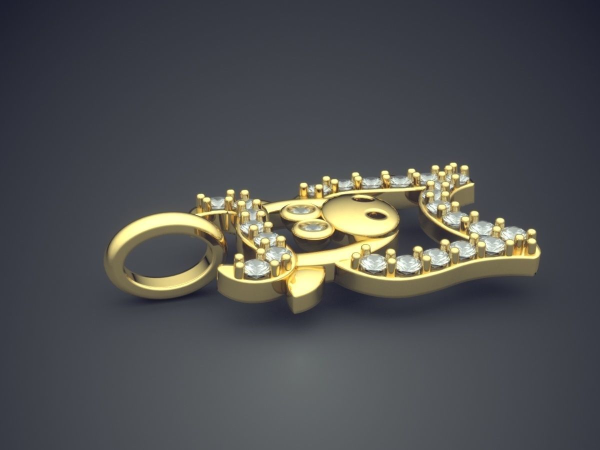 Cow Pendant With Diamonds CAD-447 3D print model_3