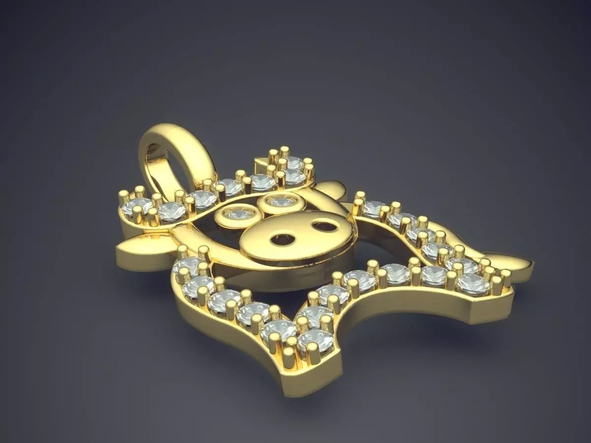 Cow Pendant With Diamonds CAD-447 3D print model_0